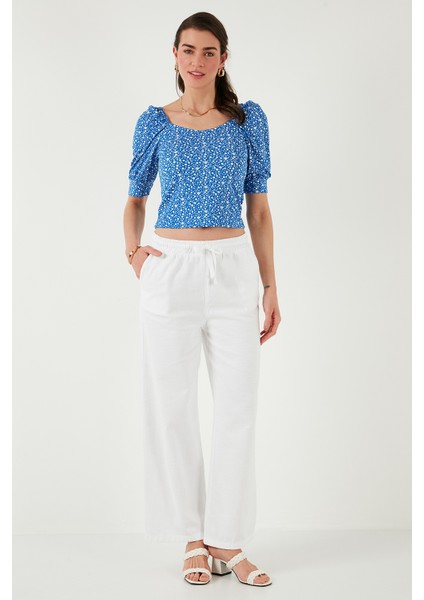 Pamuklu Relaxed Fit Yüksek Bel Bol Paça Pantolon Bayan Pantolon 668yp5118