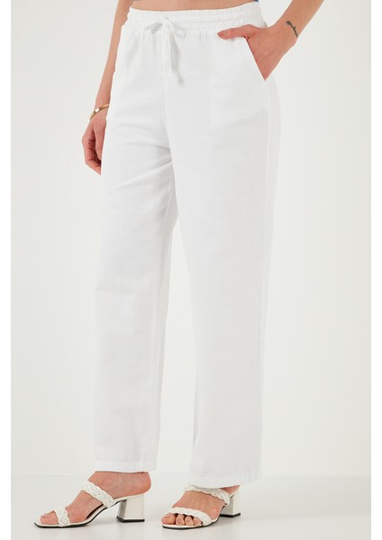 Pamuklu Relaxed Fit Yüksek Bel Bol Paça Pantolon Bayan Pantolon 668yp5118