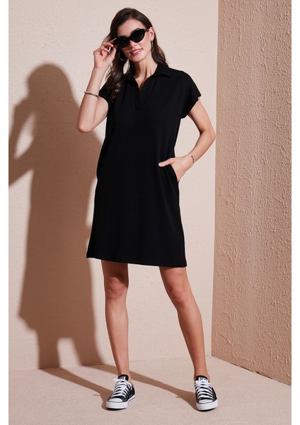 Regular Fit Polo Yaka Mini Elbise Bayan Elbise 5866153