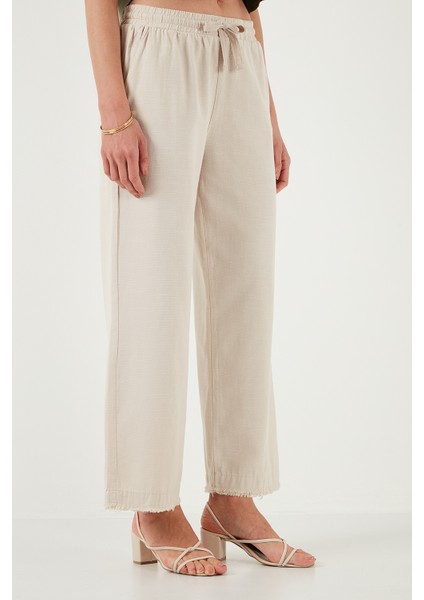 Pamuklu Relaxed Fit Yüksek Bel Geniş Paça Pantolon Bayan Pantolon 668yp5275