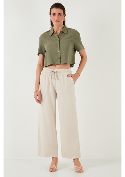 Pamuklu Relaxed Fit Yüksek Bel Geniş Paça Pantolon Bayan Pantolon 668yp5275