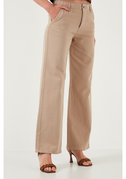 Pamuklu Standart Fit Yüksek Bel Geniş Paça Pantolon Bayan Pantolon 668yp5344 fırsatları