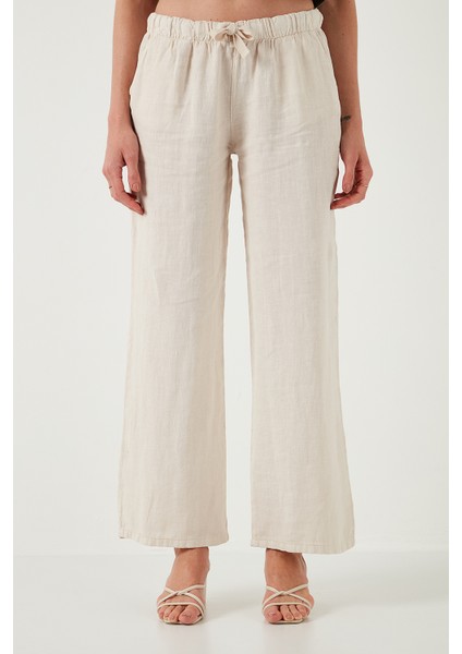 Relaxed Fit Normal Bel Geniş Paça Çift Cepli Keten Pantolon Bayan Pantolon 668yp4991 modelleri