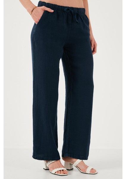 Relaxed Fit Normal Bel Geniş Paça Çift Cepli Keten Pantolon Bayan Pantolon 668yp4991 fiyatları