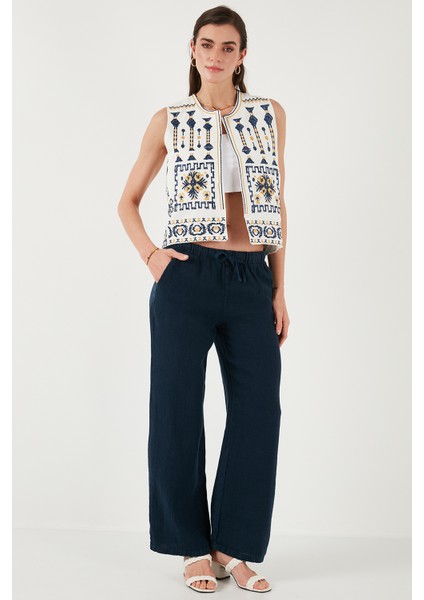 Relaxed Fit Normal Bel Geniş Paça Çift Cepli Keten Pantolon Bayan Pantolon 668yp4991 fırsatları