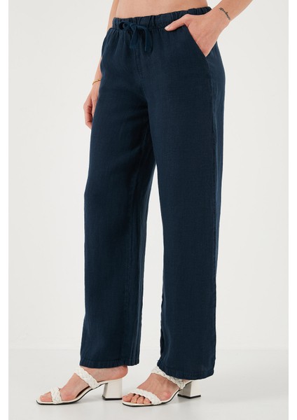 Relaxed Fit Normal Bel Geniş Paça Çift Cepli Keten Pantolon Bayan Pantolon 668yp4991 indirimleri