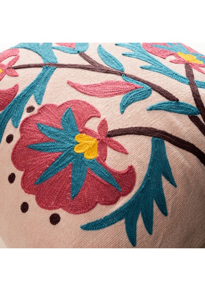 Ghunı Püsküllü Nakışlı Pamuk Pamuk Kırlent 50X50 cm Açık Pembe modelleri