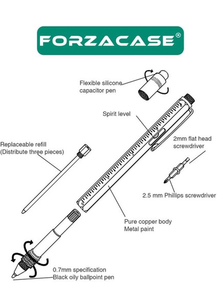 Kutulu Su Terazili Cetvelli Tornavidalı Mühendis Kalemi Dokunmatik Touchpen - FC955