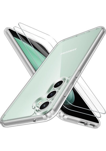 Samsung Galaxy S23 Fe Kılıf Kamera Çıkıntılı Korumalı Yumuşak Şeffaf Silikon + 9h Ekran Koruyucu Cam Set 2in1