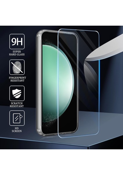 Samsung Galaxy S23 Fe Kılıf Kamera Çıkıntılı Korumalı Yumuşak Şeffaf Silikon + 9h Ekran Koruyucu Cam Set 2in1