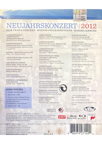 Mariss Jansons, Wiener Philharmoniker ‎– Neujahrskonzert 2012 (New Year's Concert 2012 Bluray)