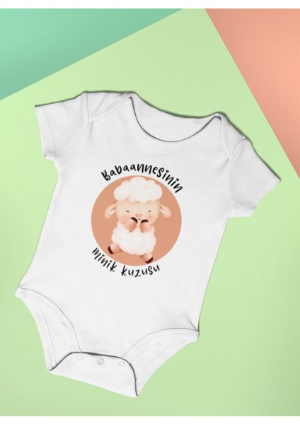 Baskılı Babaannesinin Kuzusu Bebek Body Kısa Kollu Badi Çıtçıtlı Zıbın Organik Pamuk