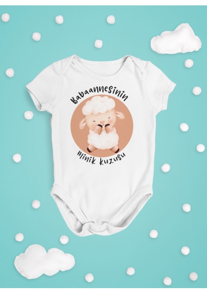 Baskılı Babaannesinin Kuzusu Bebek Body Kısa Kollu Badi Çıtçıtlı Zıbın Organik Pamuk