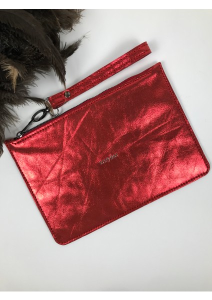 Deri Clutch Çanta Parlak Kırmızı Renk fiyatları