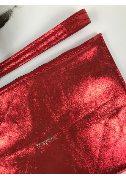 Deri Clutch Çanta Parlak Kırmızı Renk modelleri