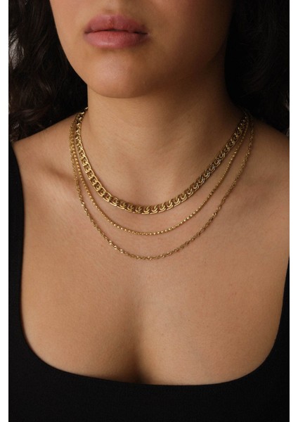 By Florya Jewelry Çelik 3'lü Kombin Singapur, Salyangoz ve Pullu Halat Zincir Kolye Minimal Kararmaz 45 cm modelleri