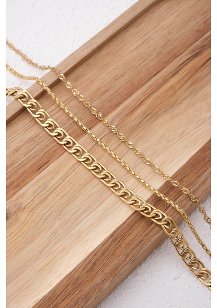 By Florya Jewelry Çelik 3'lü Kombin Singapur, Salyangoz ve Pullu Halat Zincir Kolye Minimal Kararmaz 45 cm fırsatları