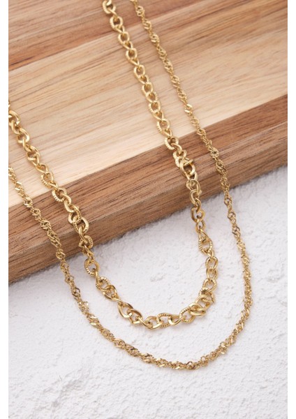 By Florya Jewelry Çelik 2'li Kombin Singapur ve Dokulu Sarmal Zincir Kolye Minimal Kararmaz 45 cm fiyatları