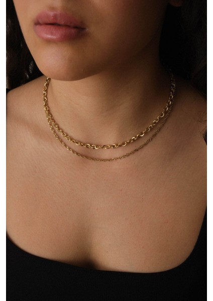 By Florya Jewelry Çelik 2'li Kombin Singapur ve Dokulu Sarmal Zincir Kolye Minimal Kararmaz 45 cm modelleri