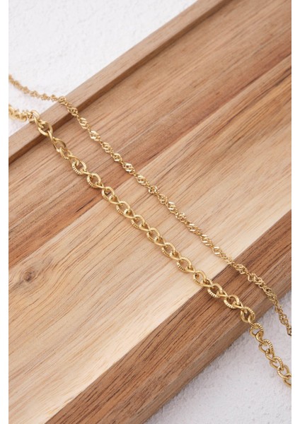 By Florya Jewelry Çelik 2'li Kombin Singapur ve Dokulu Sarmal Zincir Kolye Minimal Kararmaz 45 cm fırsatları