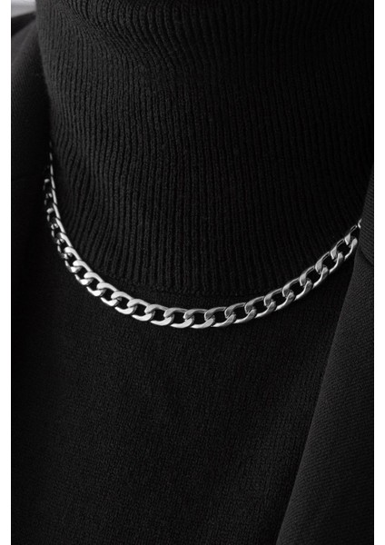 Çelik Gurmet Zincir Kolye Kararmaz 6 mm Kalın Gurmet Kolye Unisex Ayarlanabilir Boy
