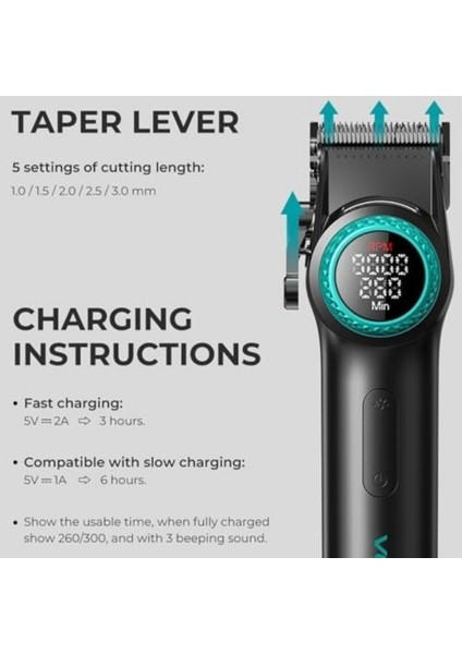 Vgr 001 Profesyonel Berberler Için Karbon Çelik Bıçak Saç Kesme Makinesi 9000RPM, LED Ekran indirimleri