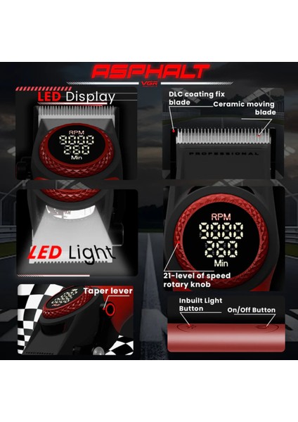 Vgr 001 Profesyonel Berberler Için Karbon Çelik Bıçak Saç Kesme Makinesi 9000RPM, LED Ekran fırsatları