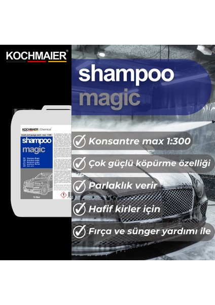 Shampoo Magic Oto Araç Cilalı Kostiksiz Ph Nötr Şampuan Kopüklü Konsantre 1:300 20 Litre/kg