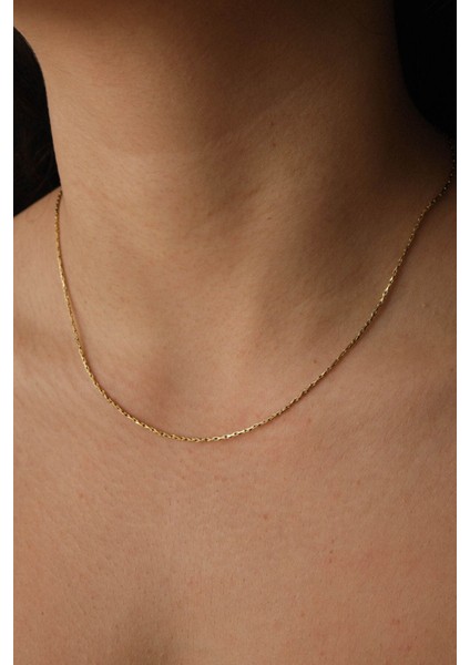 Çelik Ince Dikdörtgen Örme Zincir Kolye Kararmaz Minimal 1mm Unisex
