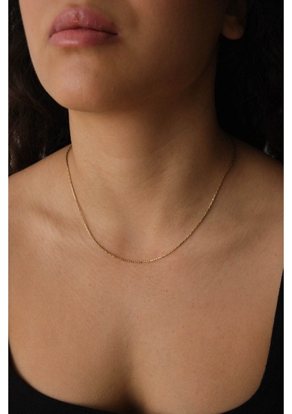 Çelik Ince Dikdörtgen Örme Zincir Kolye Kararmaz Minimal 1mm Unisex