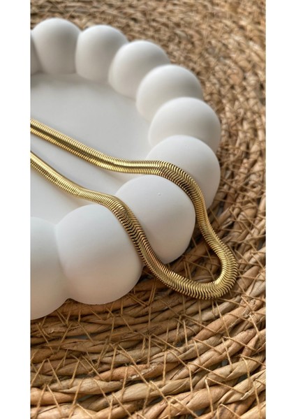 Çelik Kalın Yılan Kolye Balık Sırtı Yassı Zincir Kolye 5 mm Kararmaz 45 cm fırsatları