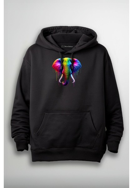 Renkli Fil Baskılı Unisex Sweatshirt