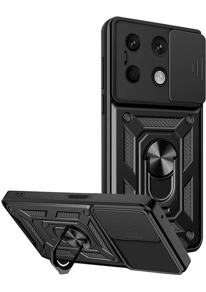 Xiaomi Redmi Note 13 Kılıf Pars Lens Yüzüklü Silikon - Siyah 11