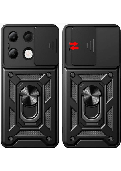 Xiaomi Redmi Note 13 Kılıf Pars Lens Yüzüklü Silikon - Siyah 11