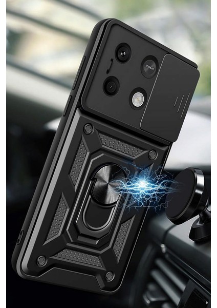Xiaomi Redmi Note 13 Kılıf Pars Lens Yüzüklü Silikon - Siyah 11