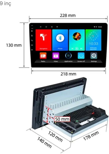 BRN-940 4/64GB Android Tek Din 9''inch Oto Araba Multimedya Teyp Car Play-Usb-Gps-Wifi Kamera