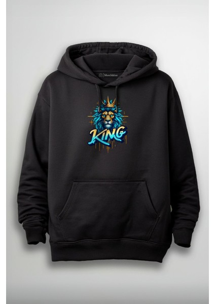 King Mavi Aslan Baskılı Unisex Sweatshirt