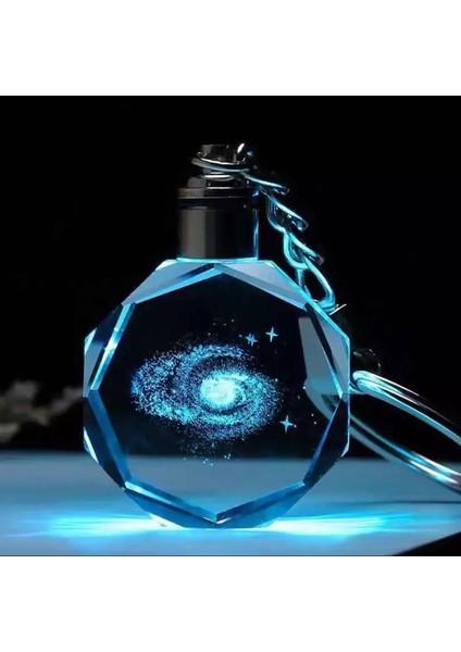 3D Kristal Galaxy Gezegen Tasarımlı Renk Değiştiren Işıklı Araba Ev Anahtarlık - FC959