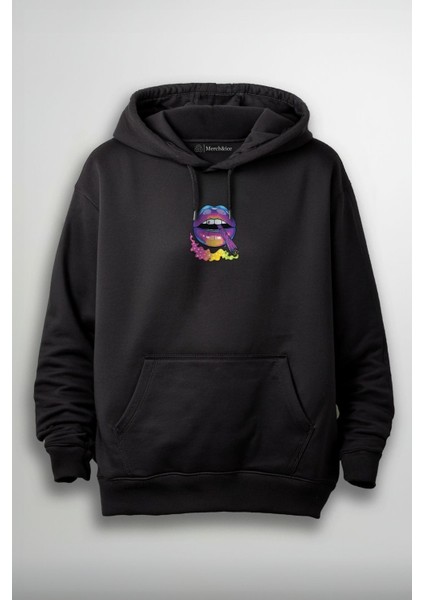 Sigara Renkli Dudak Baskılı Unisex Sweatshirt