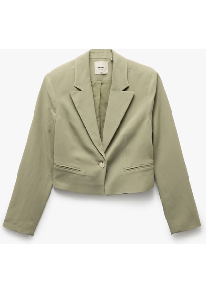 Viskon-Keten Karışımlı Klasik Kruvaze Crop Blazer Ceket