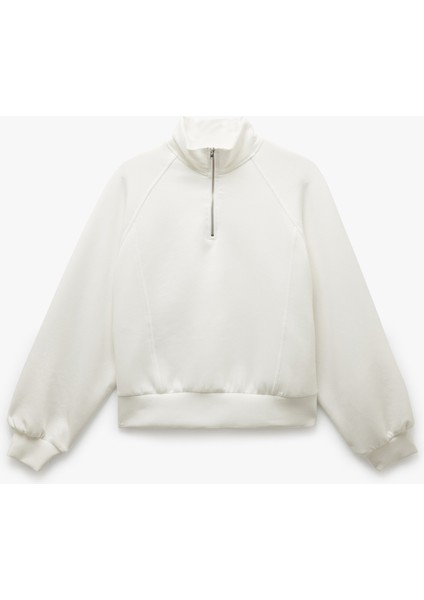 Uzun Kollu Dik Yaka Modal Kumaş Yarım Fermuarlı Sweatshirt