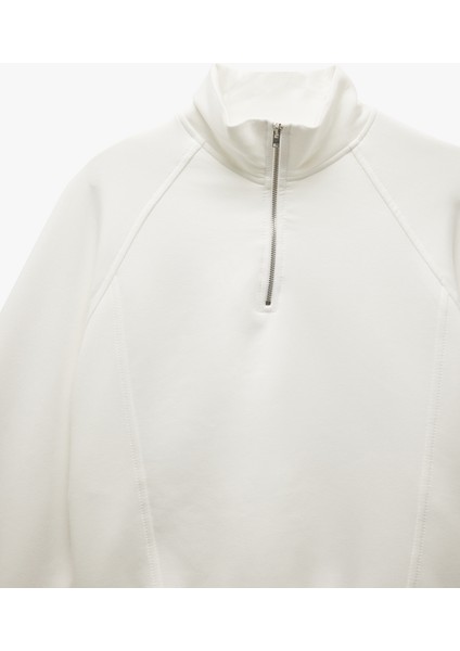 Uzun Kollu Dik Yaka Modal Kumaş Yarım Fermuarlı Sweatshirt
