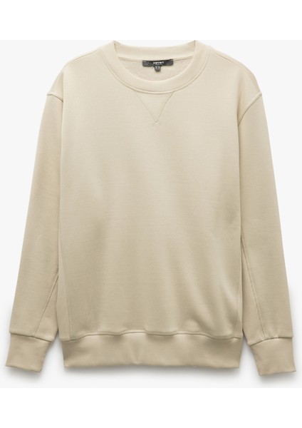Bisiklet Yaka Dikiş Detaylı Şardonlu Pamuk Karışımlı Basic Sweatshirt