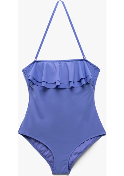 Astarlı Dar Kalıp Çıkarılabilir Askı Detaylı Fırfırlı Straplez Mayo