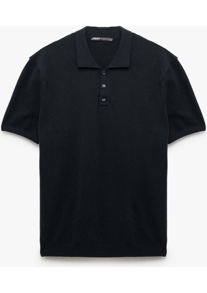 Düğmeli Polo Yaka Viskon Karışımlı Kısa Kollu Triko Kazak