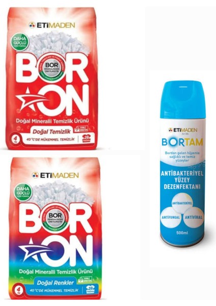 Doğal Toz Çamaşır Deterjanı Renkliler ve Beyazlar İçin 52 Yıkama 8 Kg+ 1 Adet Bortam Dezenfektan