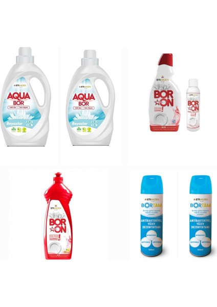 Aquabor Sıvı Deterjan Beyazlar İçin 66 Yıkama+ Bulaşık Deterjanı Elde ve Makinede + 2 Adet Bortam Dezenfektan