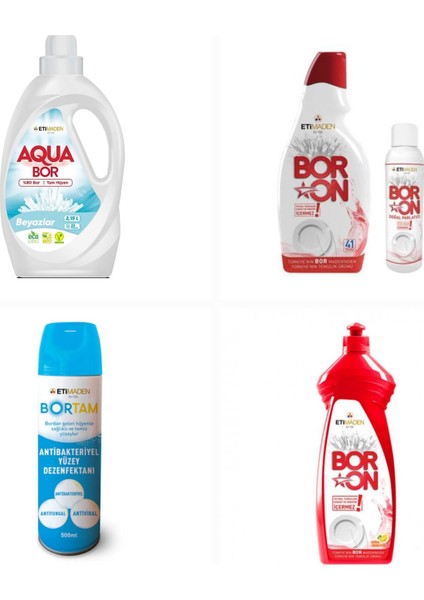 Aquabor Sıvı Deterjan Beyazlar İçin 33 Yıkama+ Bulaşık Deterjanı Elde ve Makinede + Dezenfektan