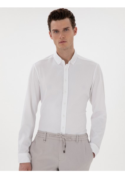 Erkek Beyaz Slim Fit Çizgili Uzun Kollu Gömlek 50301583-VR013 modelleri