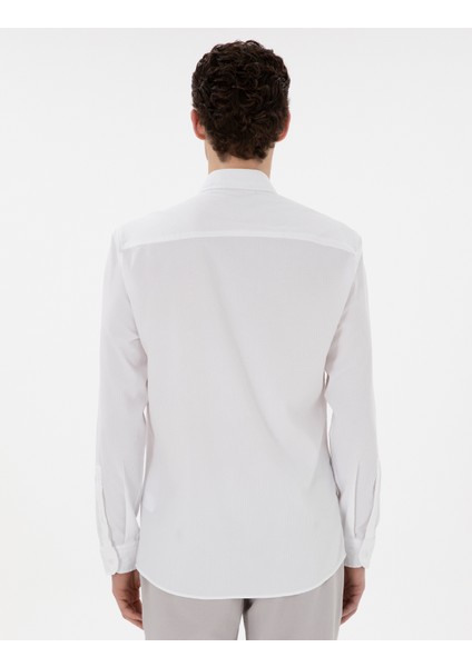 Erkek Beyaz Slim Fit Çizgili Uzun Kollu Gömlek 50301583-VR013 indirimleri